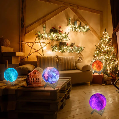 16-Color 3D LED Moon Light with Stand - Night Light